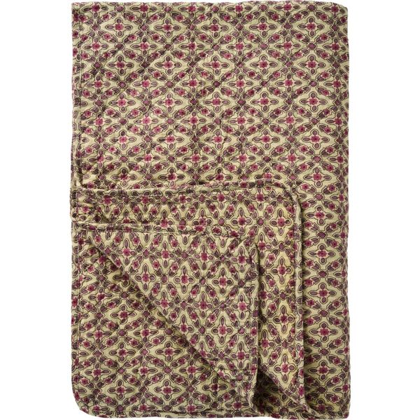 Quiltet pledd m/ bringeb&aelig;rfarget og lilla rutem&oslash;nster 